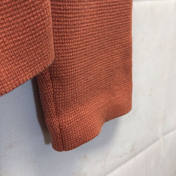 Sigrid Olsen Leather Front Silk Cotton Knit Jacket Rust Full Zip Cardigan Large - Picture 10 of 11